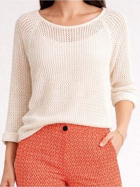 Reitmans 🇨🇦 Cream Open Loose Knit 3/4 Sleeve Sweater Sz MP